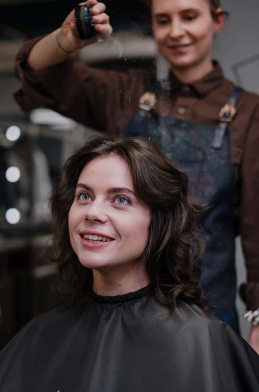 A guest at the styling station